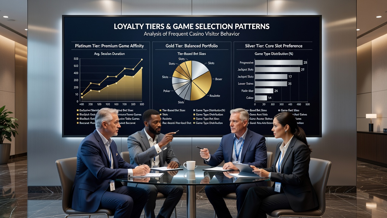 Frequent casino visitors reviewing game options at a loyalty rewards desk
