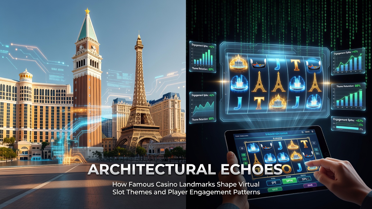 Iconic casino architecture like fountains and grand facades inspiring virtual slot designs
