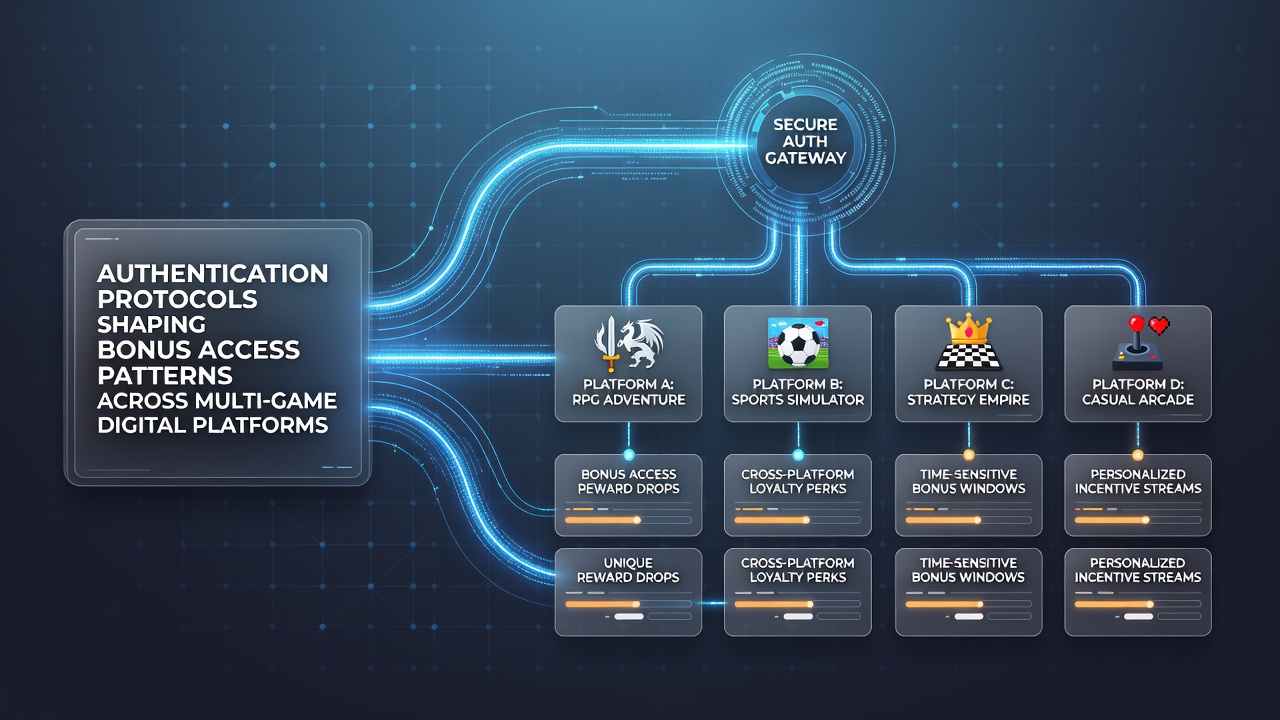 Flowchart showing how authentication events affect bonus patterns in multi-game environments