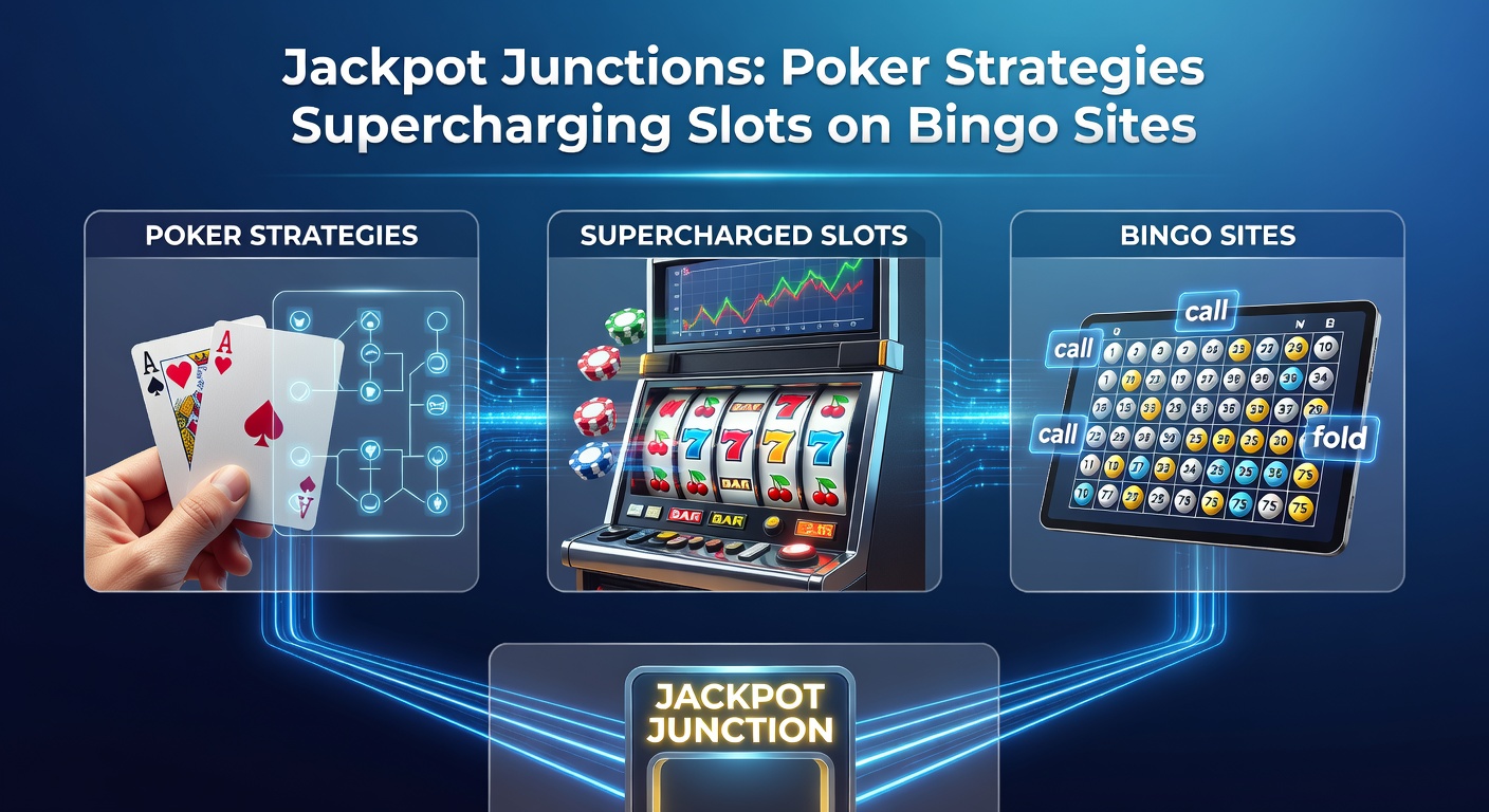 Digital screen showing interconnected jackpot meters on a bingo site slot game, with poker chips overlay symbolizing strategy fusion