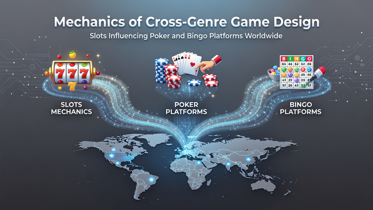 Digital bingo card with slot-inspired multiplier wheels and poker chip overlays