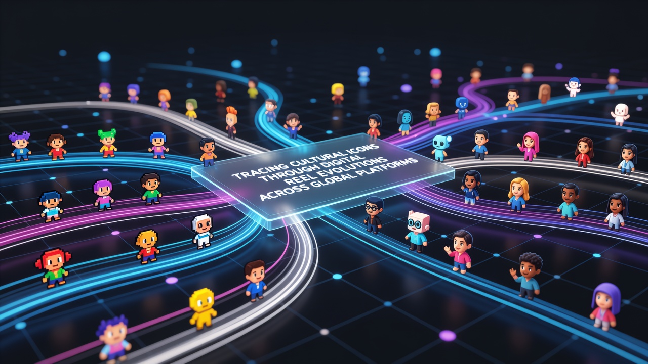 Digital reel interfaces showing cultural icon transformations across multiple global platforms