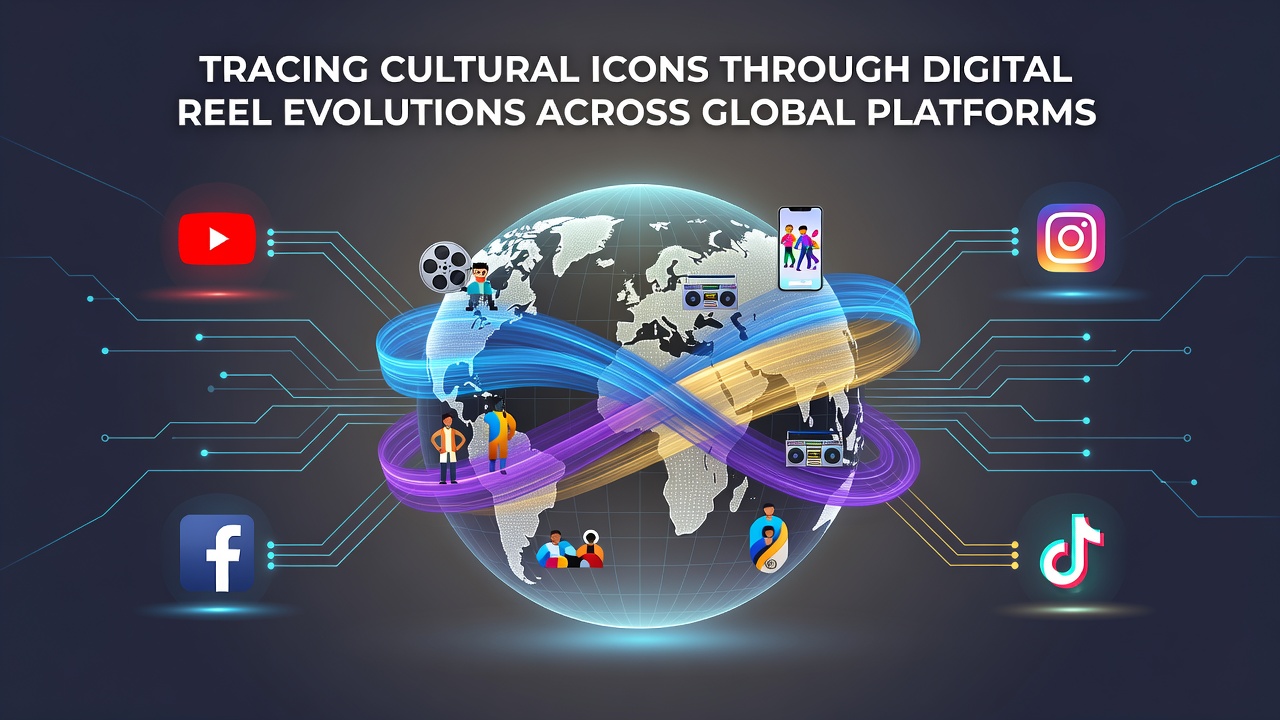 Montage of cultural icons reimagined in short-form video templates across regions