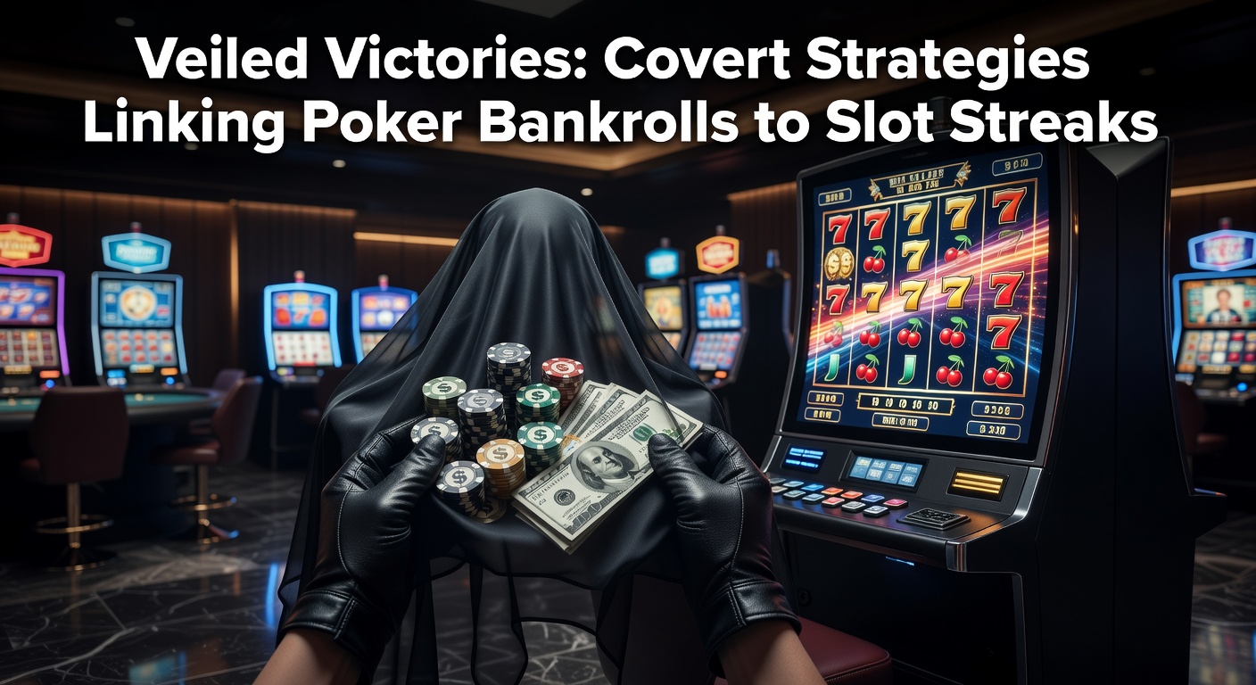 Digital graphic showing poker chips morphing into slot reels with glowing bankroll trails connecting them